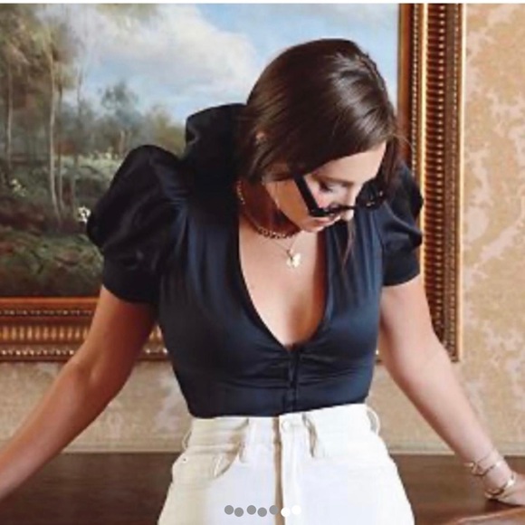 Danielle Bernstein Weworewhat blue Satin Puff Sleeve Crop Top - Picture 3 of 4